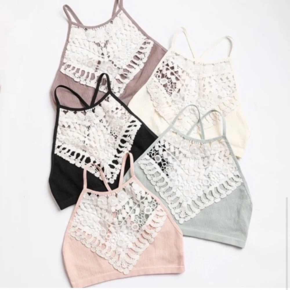 LAST 1 XS/S PINK New Edgy Chic Crochet High Neck Bralette - Picture 3 of 7